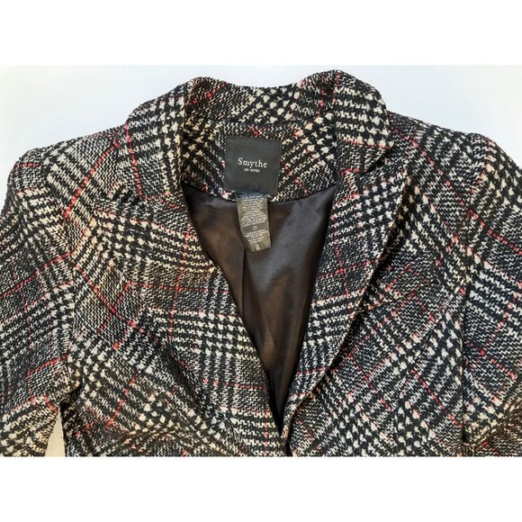 Smythe One Button Gingham Plaid Hunting Elbow Patch Blazer Black Red Size 2 - Picture 5 of 5